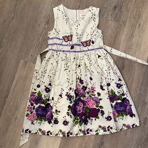 Butterfly Floral Kids Dress in White and Purple
